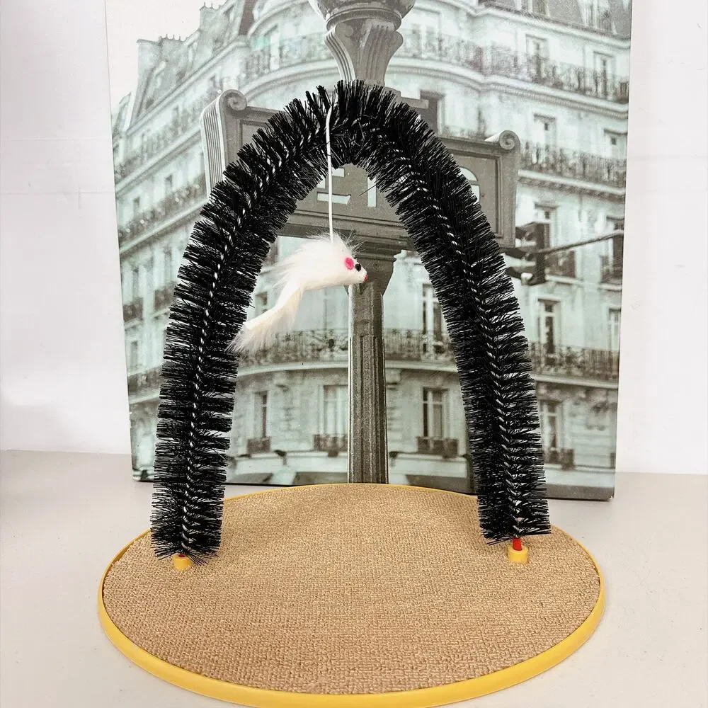 Cat Arch Self‑Groomer Scratcher Toy with Hanging Mouse, Pet Massage Comb